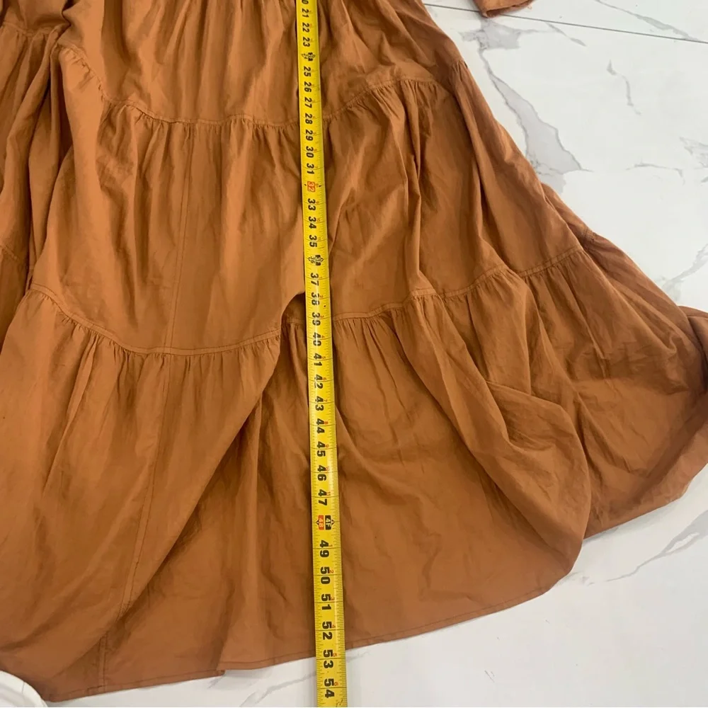 Devotion Twins Ella Maxi Dress Sz XS Fall Rust Brown Bell  Sleeve Flare V Neck